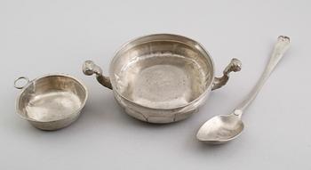 KALLSKÅL, MATSKÅL SAMT RAGUSKED, tenn, svenska stämplar, 1700-/1800-tal.