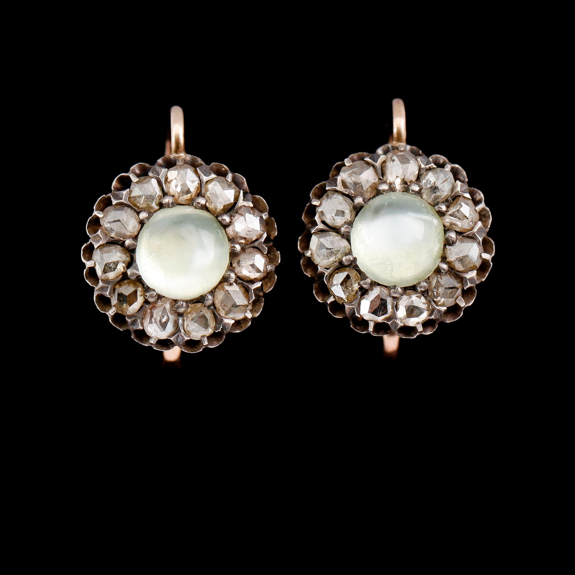 ÖRHÄNGEN, 1 par, guld/silver, rosenstenar, 1900-talets första hälft.