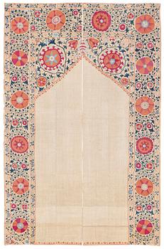 430A. A mid 19th century antique Uzbek 'wedding suzani' embroidery, c. 278 x 175 cm.