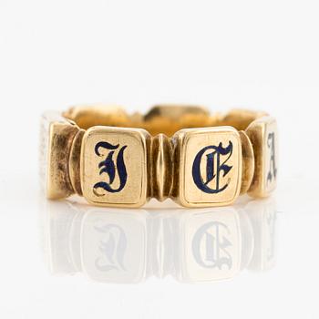 Ring in 18K gold and enamel, with a compartment. 1852.
