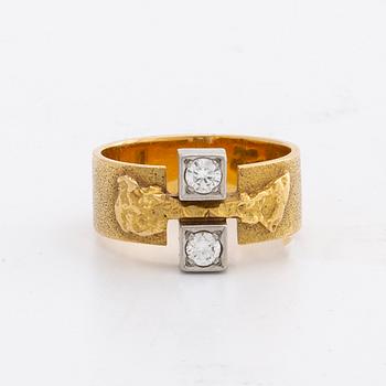 LAPPONIA ring 18K gold w 2 brilliant-cut diamonds approx 0,20 ct in total, Finland 1973.