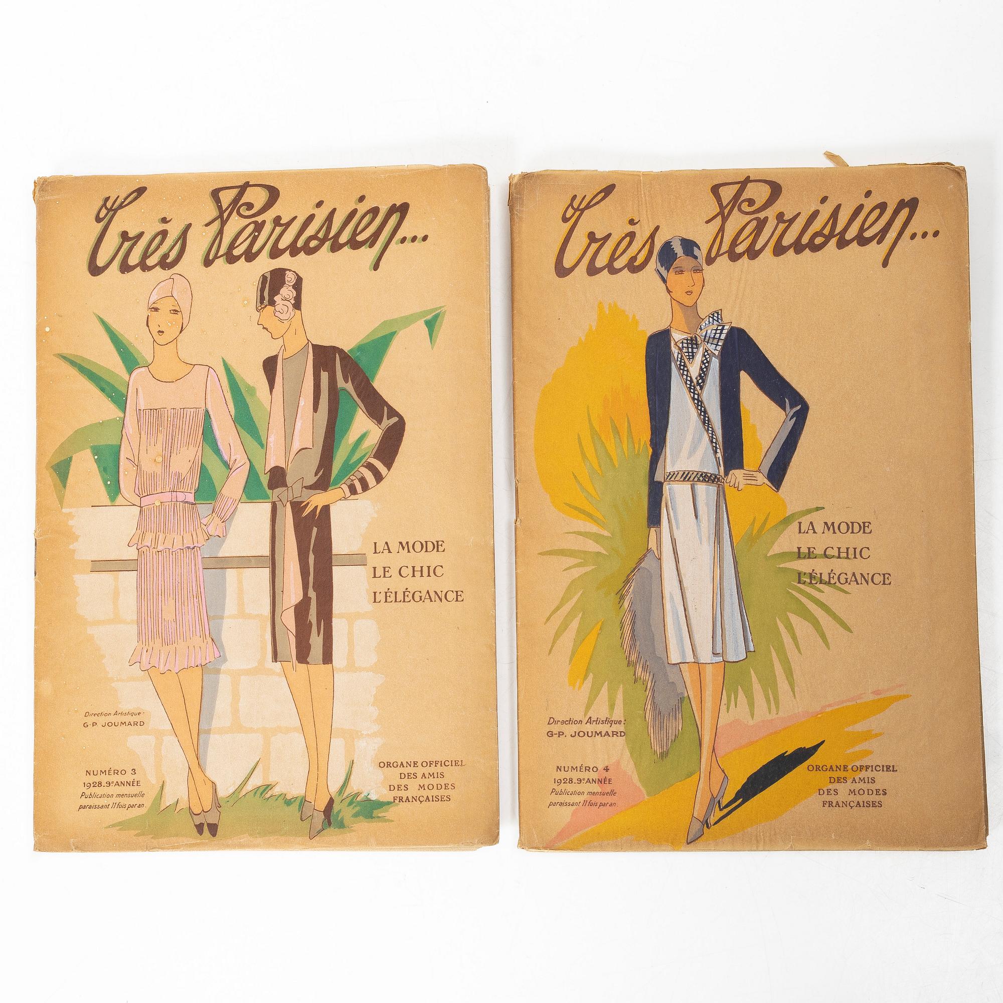 Seven French fashion magazines, 'Trés Parisien', with 123 pochoir fashion plates, Paris, G.-P. Joumard, 1927–31.