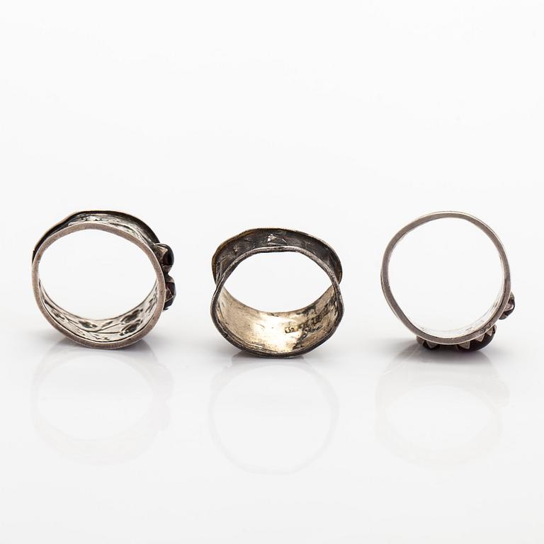 Sormukset, 3 kpl, hopeaa, Suomi 1800-luku.