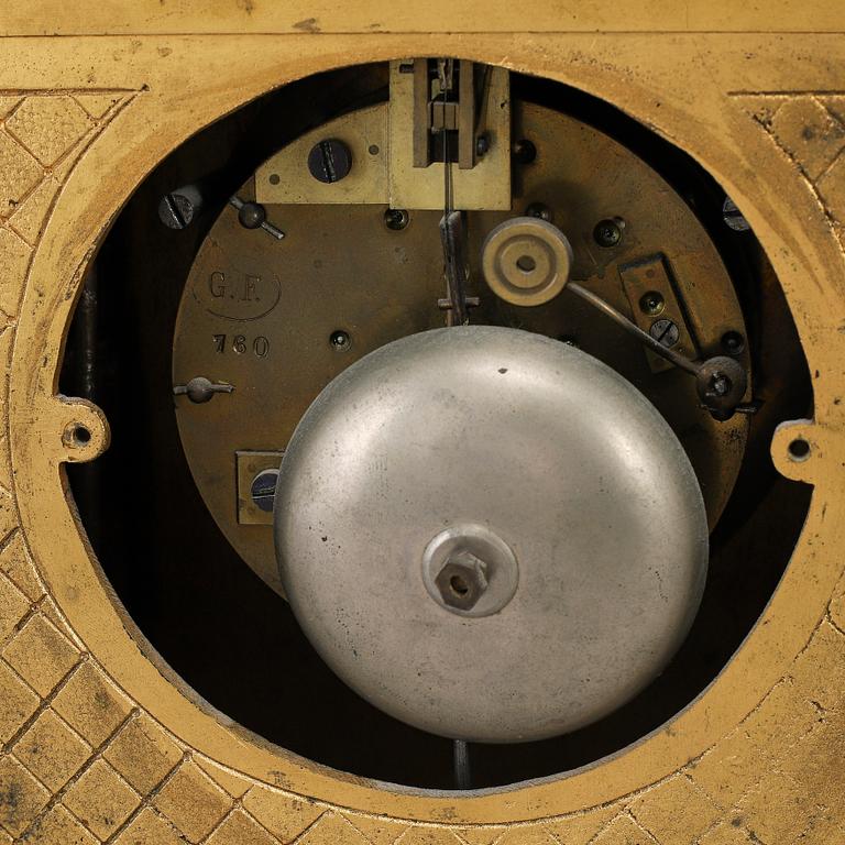 A late 19th Century bronze and porelain mantel clock.