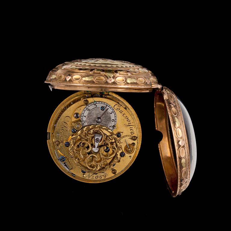 A gold verge pocket watch, Courvoisier, France. Late 18th century.