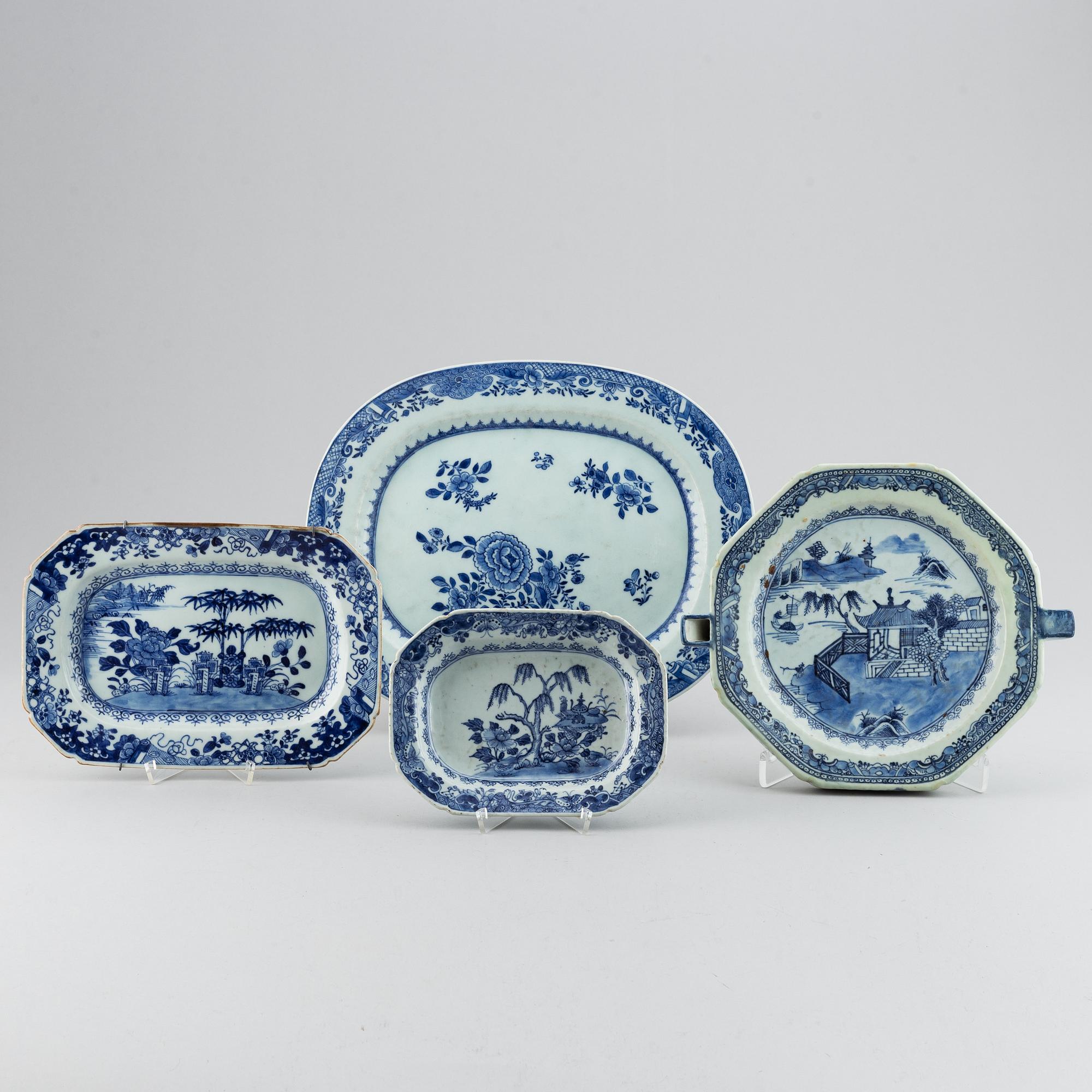 A set of four blue and white dishes, Qing dynasty, Qianlong (1736-95).