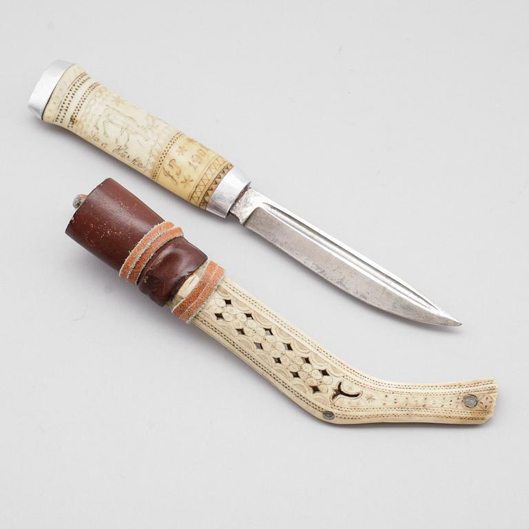 SAMEKNIV, Jon Pålsson Fankki (1880-1961), Kaitum, signerad JP och daterad 1901.