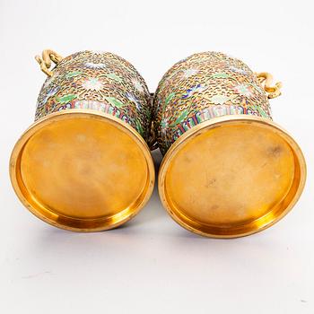 A pair of Chinese  1960/70s cloisonné urns.