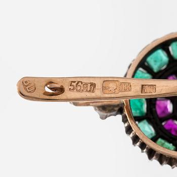 Örhängen, 14K guld och silver med rubiner, safirer, smaragder och diamanter.