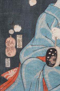 ICHIEISAI YOSHITSUYA, träsnitt, stämpelsign. 1800-tal.