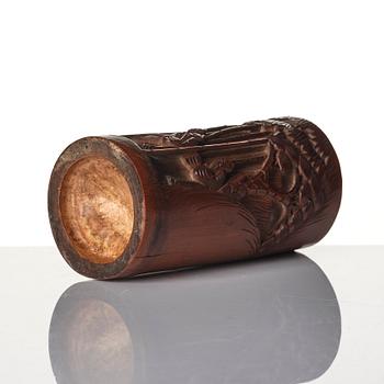 A Chinese brushpot, Qing dynasty, circa 1900. An archaistic bronze ewer and a silvered South East Asian bowl with stand.