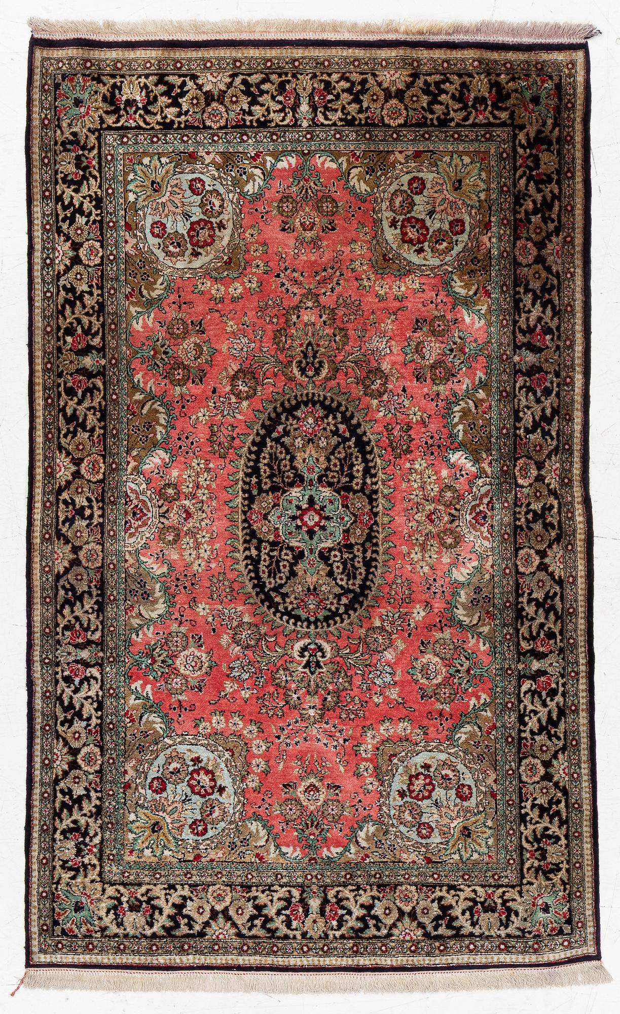 Carpet, Ghom, silk, semi-antique, approx. 170 x 104 cm.