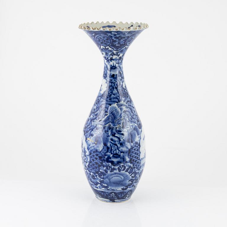 A large blue and white Japanese vase, Meiji period, circa 1900.