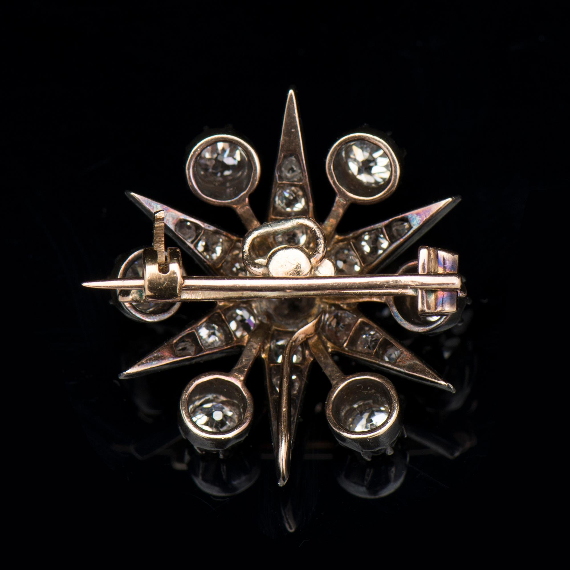 BROSCH / HÄNGE, gammalslipade diamanter, 14K guld, silver.