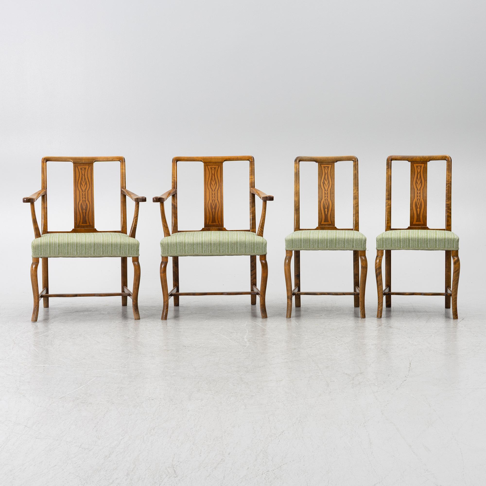 Carl Malmsten, Armchairs a pair, chairs a pair, "Haga", Nordiska Kompaniet, 1920s.