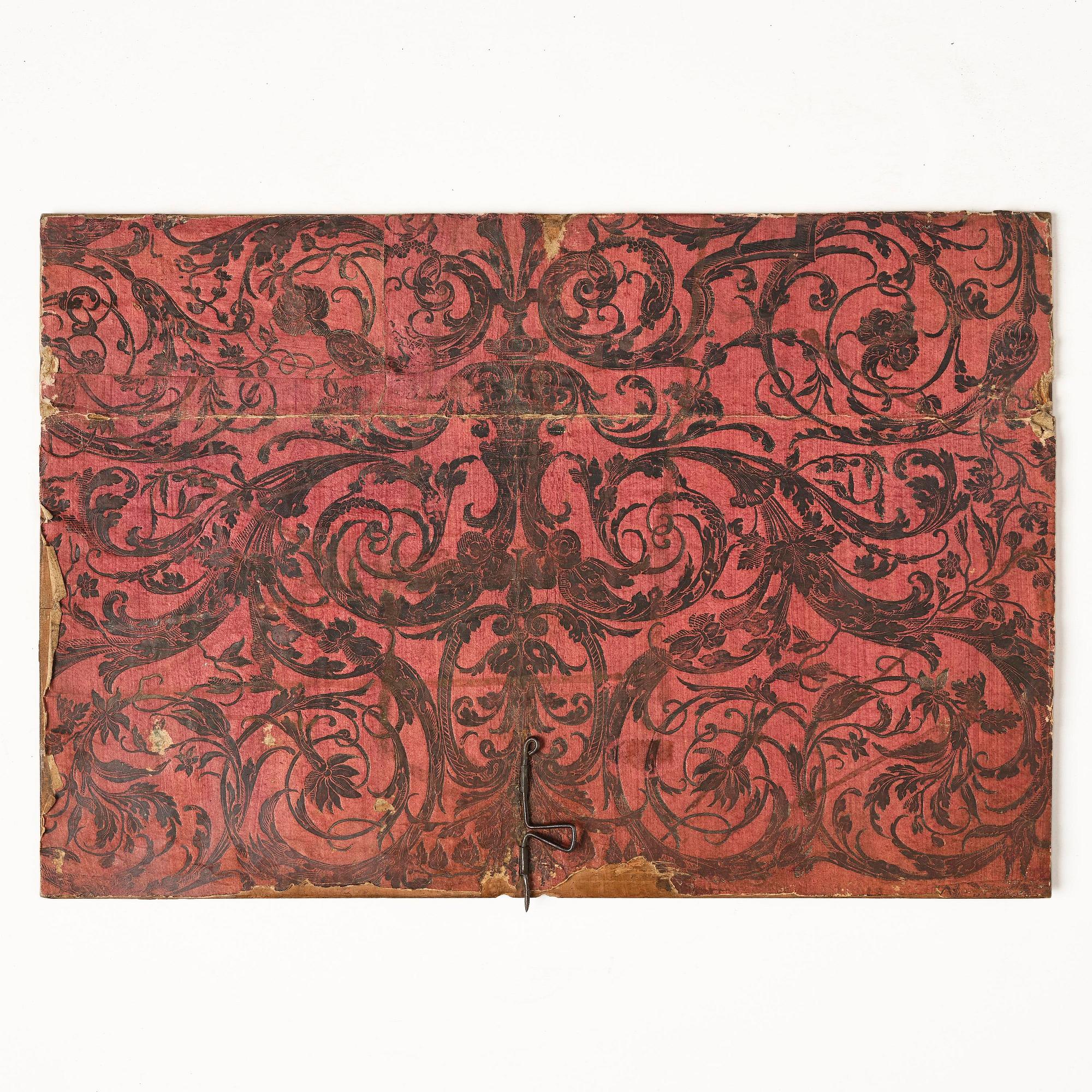 A presumably German baroque repoussé brass writing box, late 17th century.