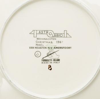 A set of three Piero Fornasetti 'Astro Labio' porcelain plates and six gilded dishes, Milan, Italy.