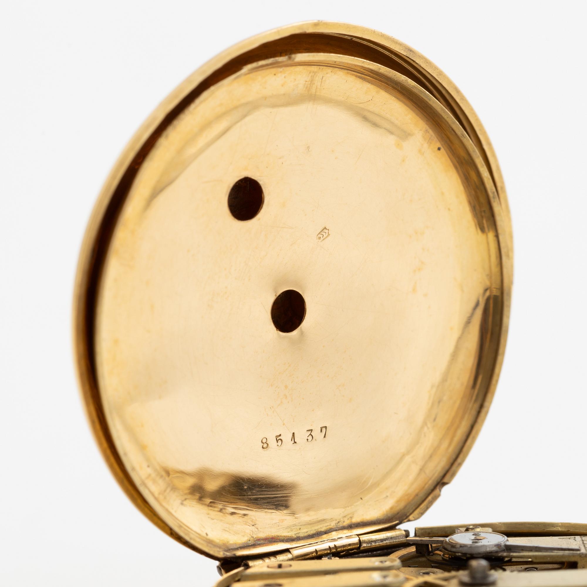 Pocket watch, 18K gold, 37 mm.