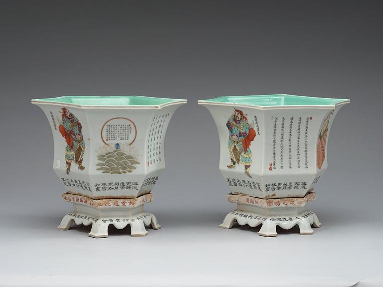 A pair of flower pots with stands, China, 20th Century.