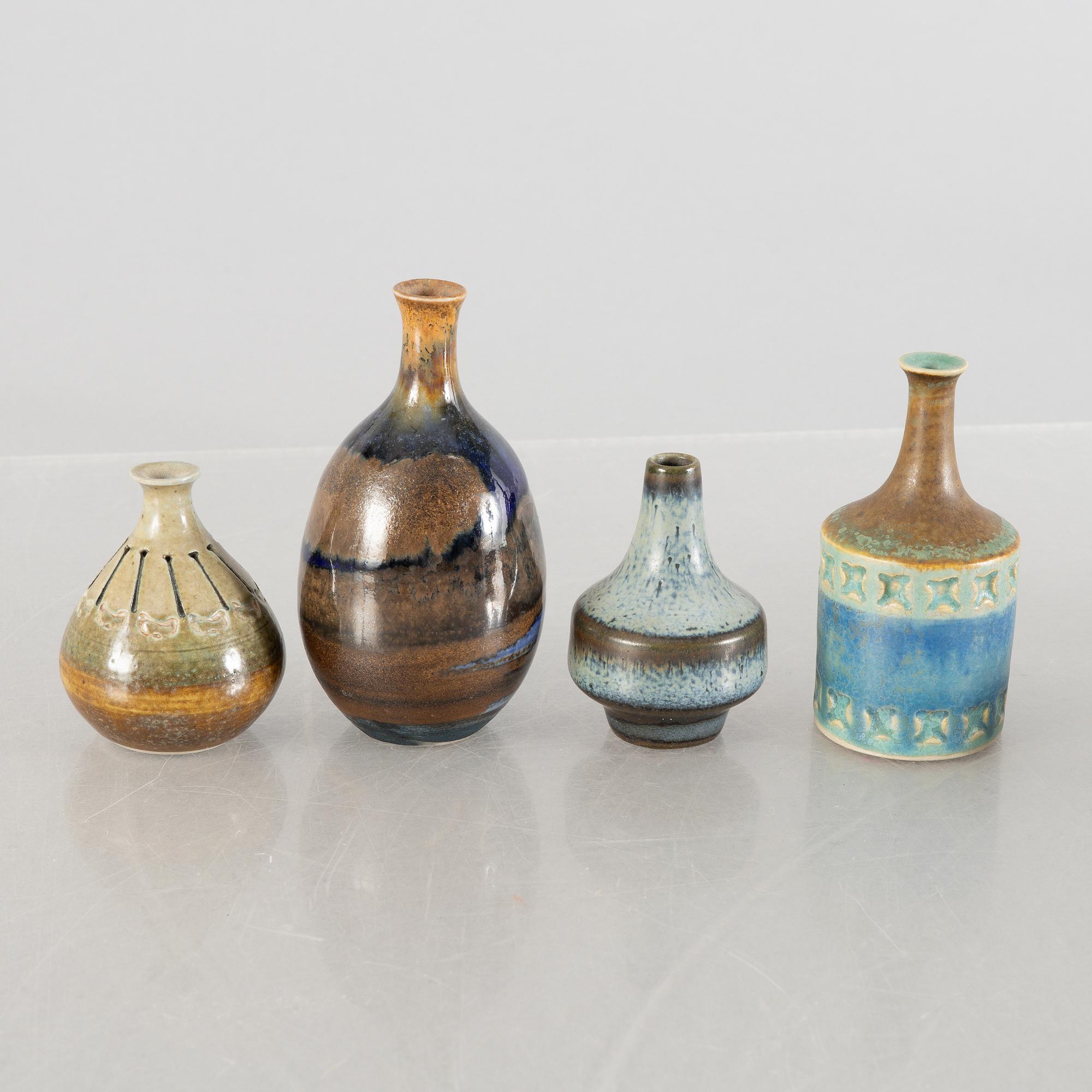 Five miniature vases and four bowls, including Carl Harry Stålhane, Rörstrand and Wilhelm Kåge, Gustavsberg Studio.
