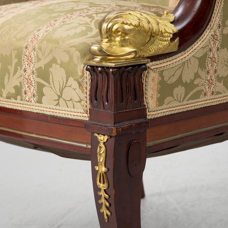 Soffa och 2 fåtöljer, empirestil, 1900-tal.