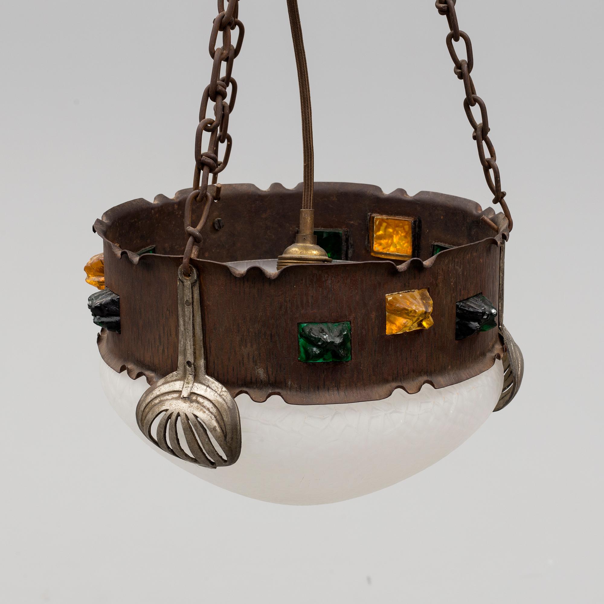 An Art Nouveau ceiling light, early 20th century.