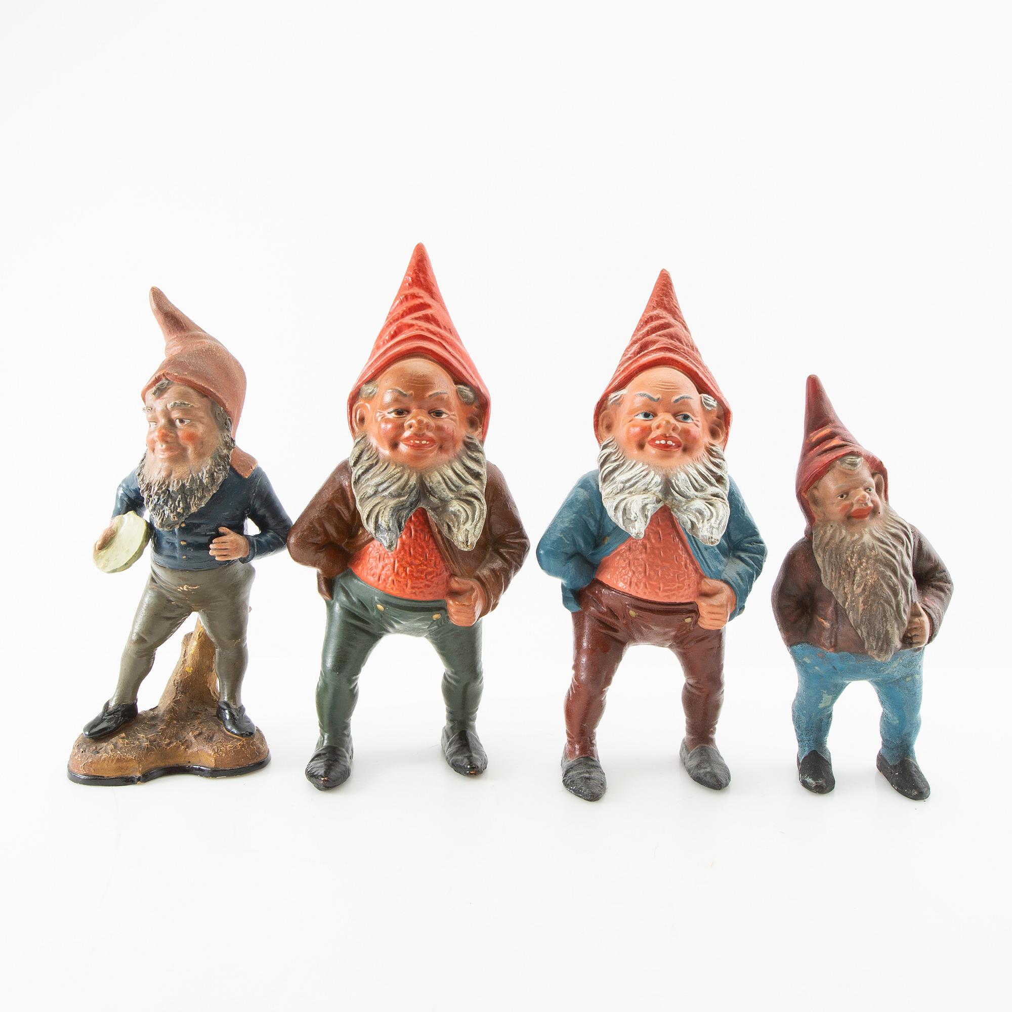 Gnomes 4 pcs probably Germany first half/mid 20th century painted terracotta.