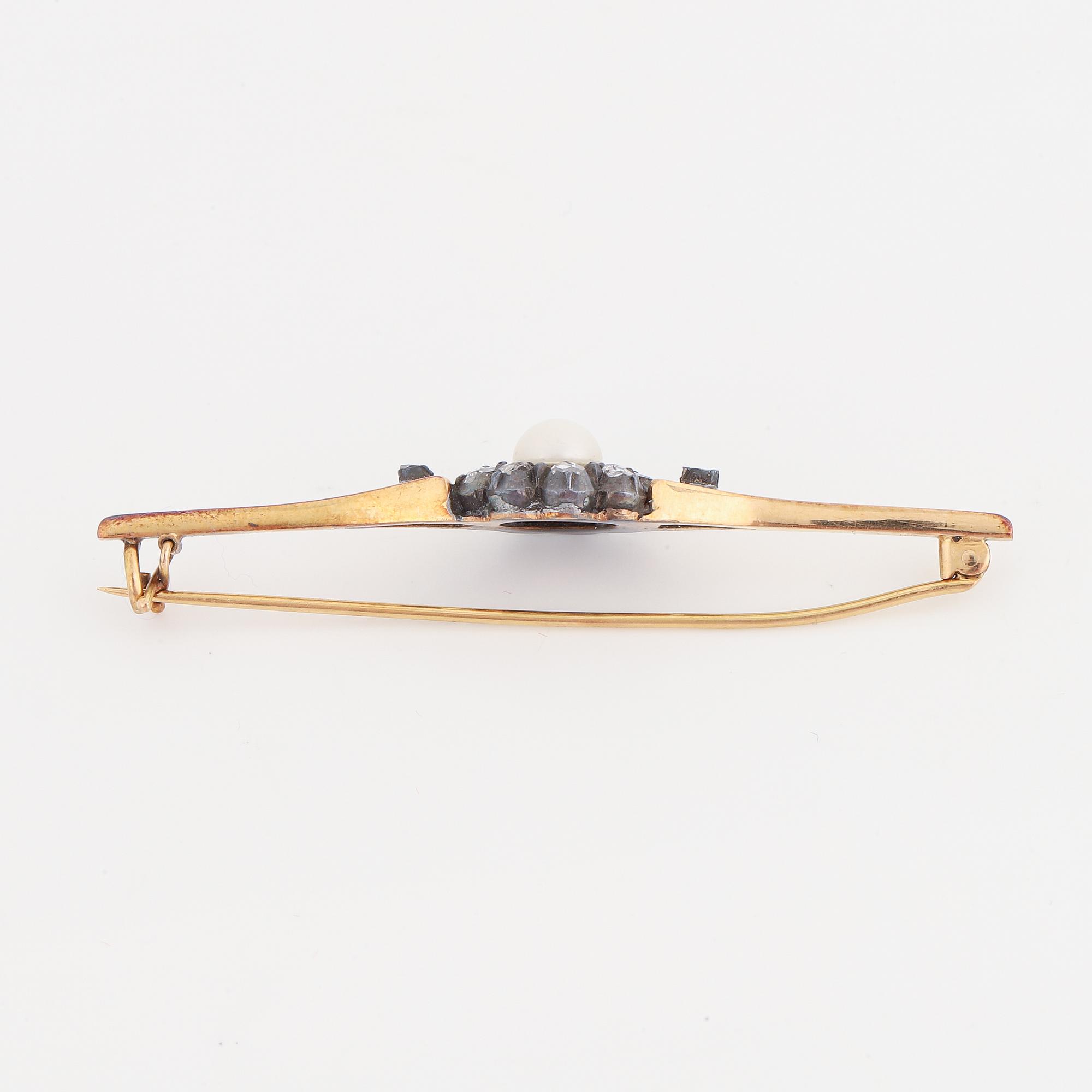 Rose-cut diamond and pearl brooch.