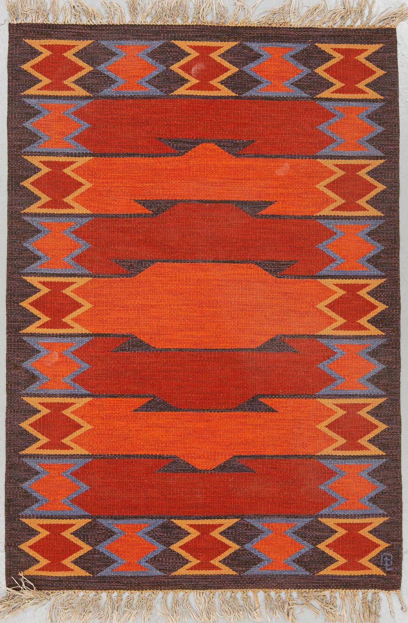 MATTO, flat weave, ca 199 x 137 cm, a signature, Sweden around the 1950's-60's.