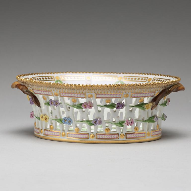 A Royal Copenhagen "Flora Danica" chesnut basket with stand, Denmark, 20th Century.