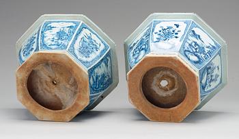 Two blue and white flower pots, Qing dynasty, Qianlong (1736-95).