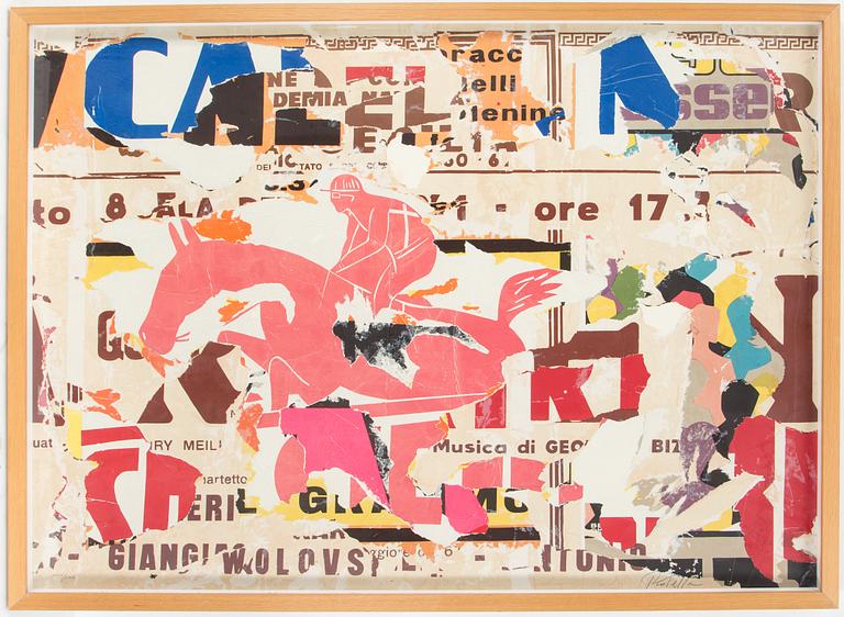 MIMMO ROTELLA, serigrafi/collage, signerad med blyerts och numrerad XXVII/XXX.