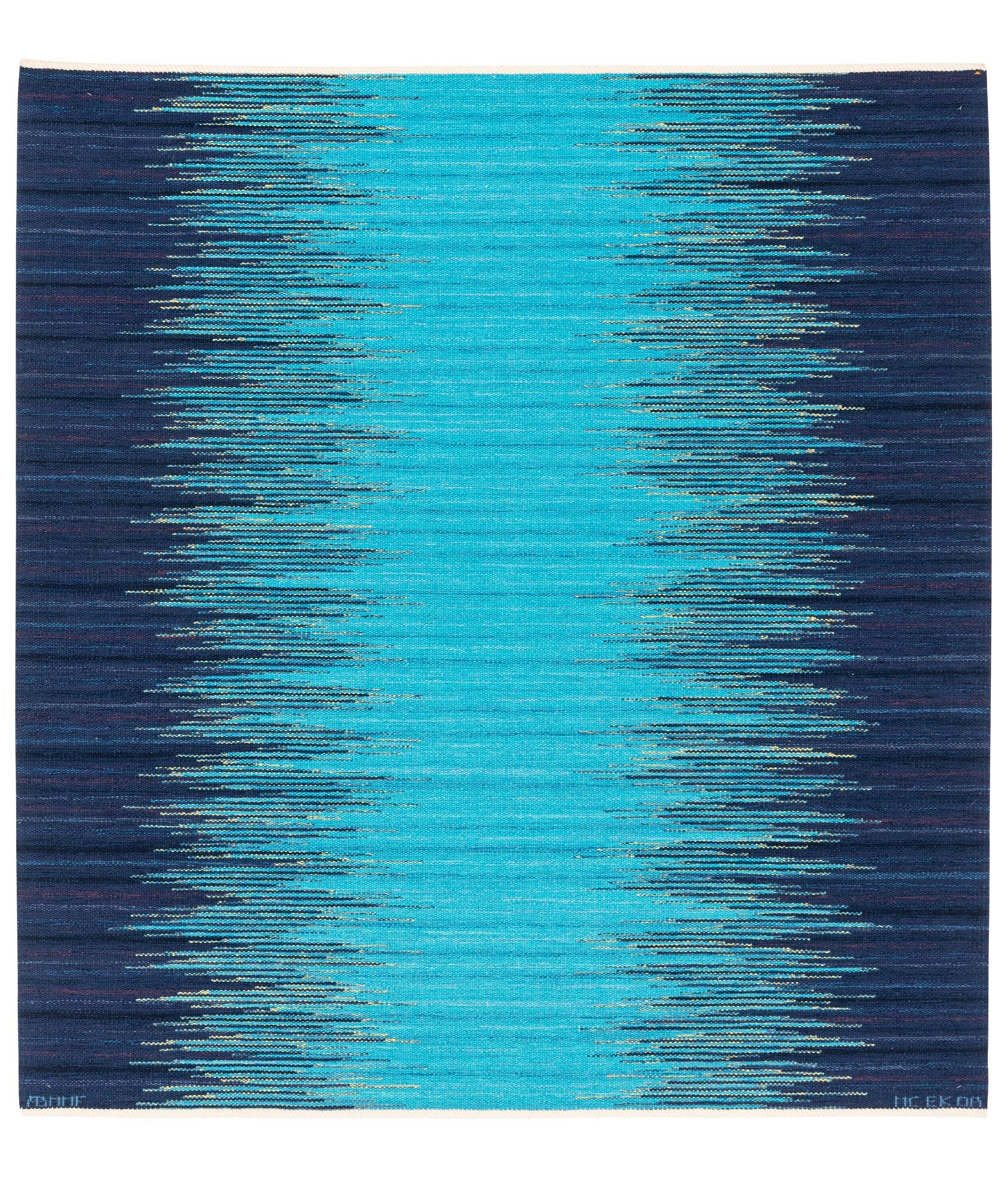Claesson Koivisto Rune, a carpet, "Forell, Norrskensblå", flat weave, ca 223 x 212 cm, signed AB MMF MC EK OR.