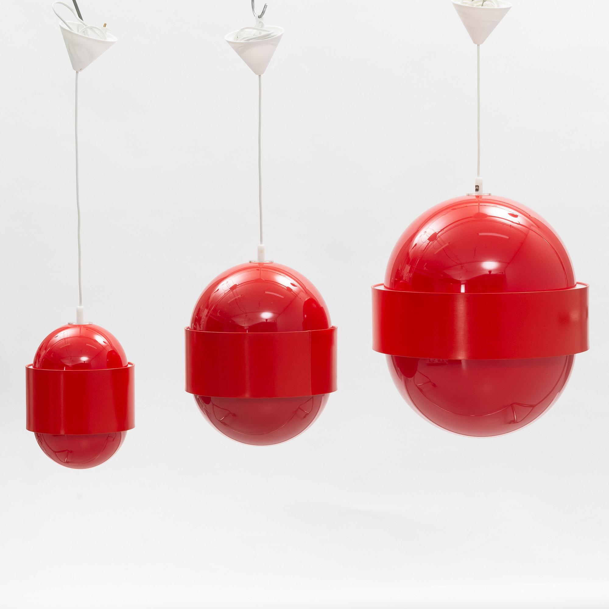 Uno & Östen Kristiansson, a set of three 'Globo Ring' ceiling lights, Luxus, Vittsjö, 1970's.