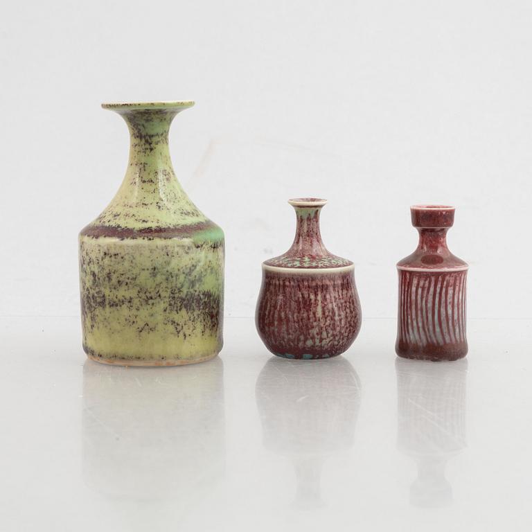 Stig Lindberg, a set of  three stoneware vases, Gustavsberg Studio.