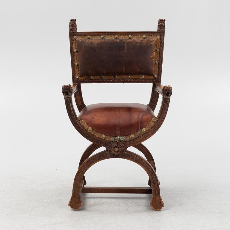 A carved Renaissace style armchair, late 19th Century.