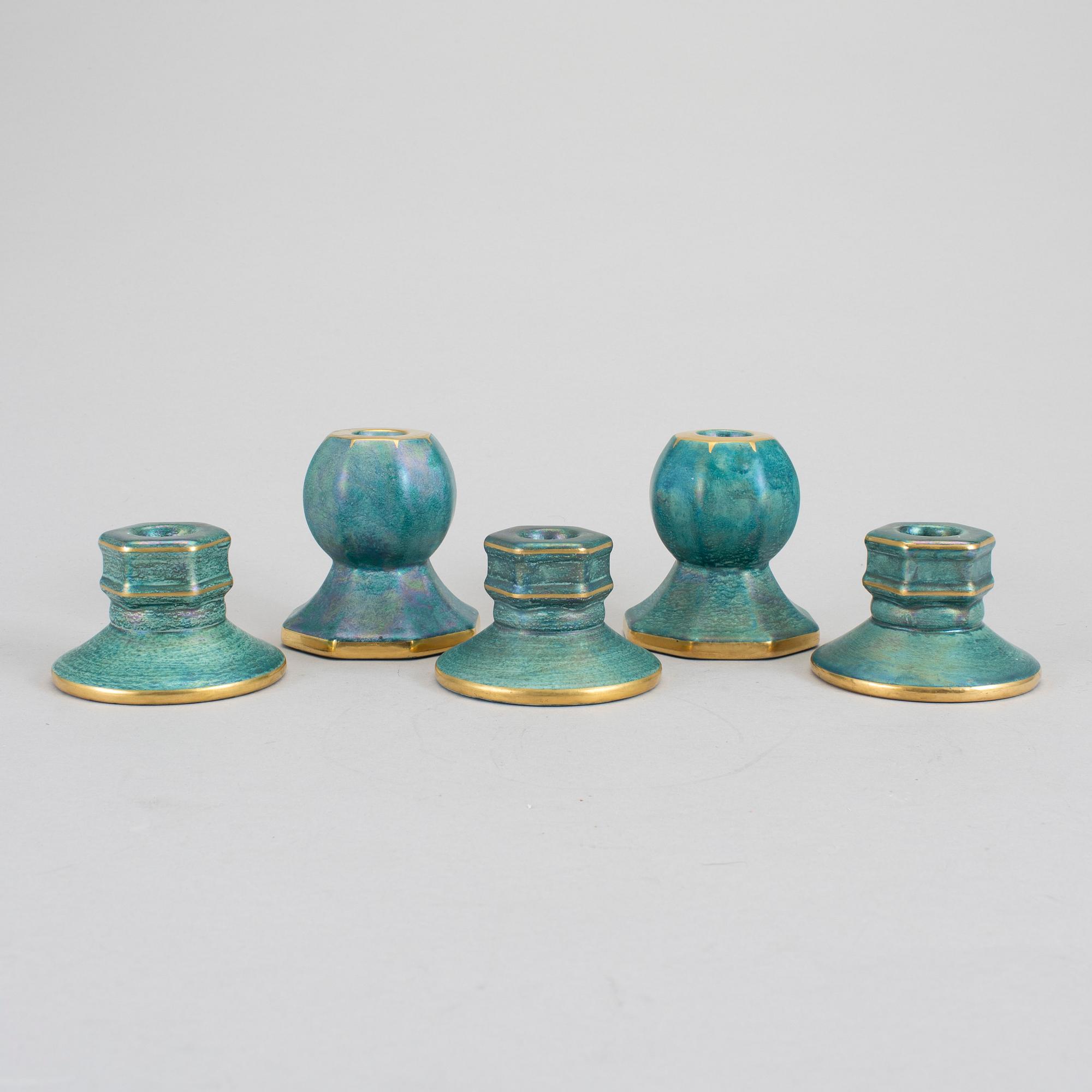 JOSEF EKBERG, ljusstakar 2+3 st, flintgods, Gustavsberg, 1920-/30-tal.