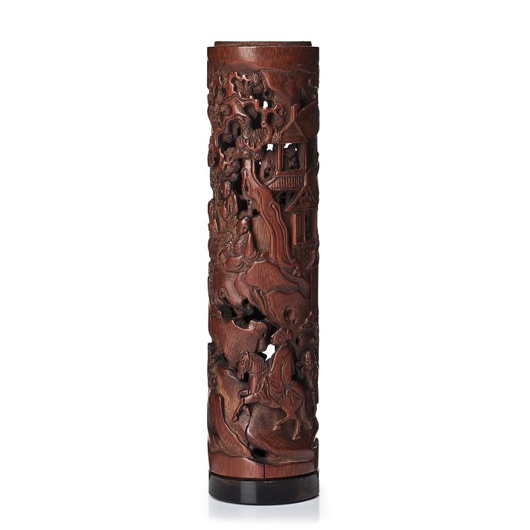 A carved cylindrical bambo parfumier, Qing dynasty, 19th Century.