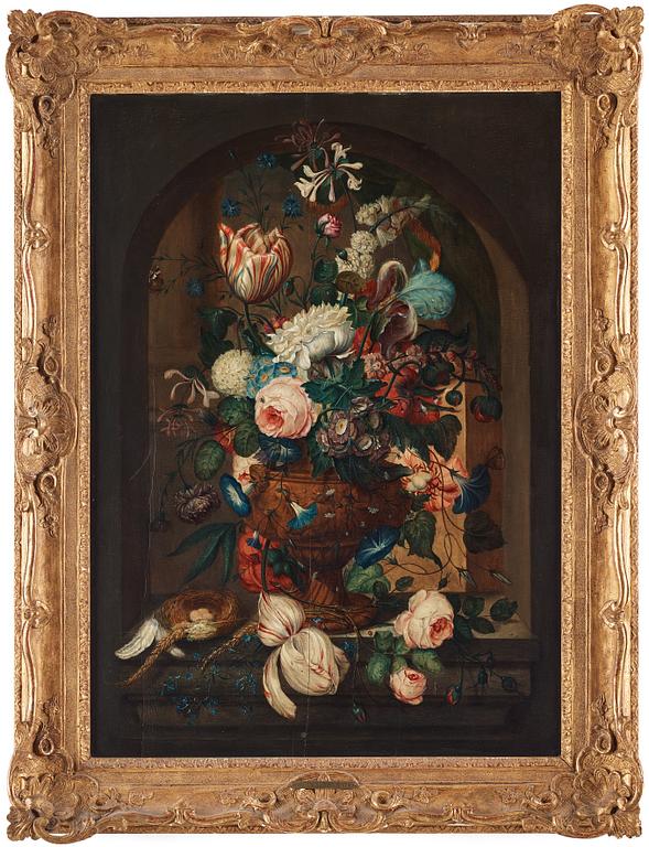 Coenraet (Conrad) Roepel After, Stillife with flowers, butterflies and a birds nest.