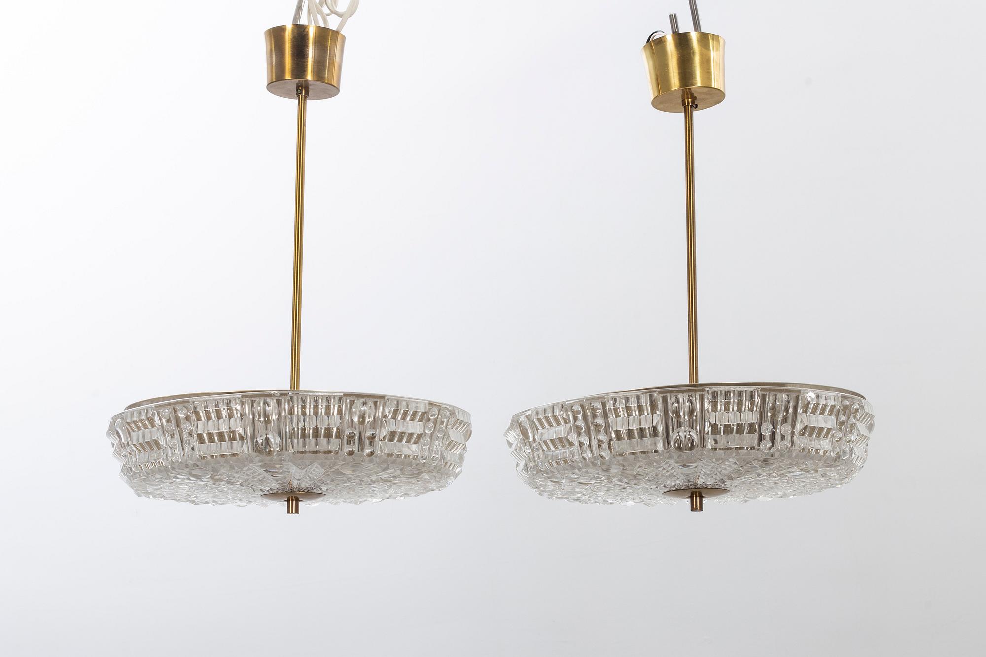 A PAIR OF CEILING LAMPS BY CARL FAGERLUND FOR ORREFORS.