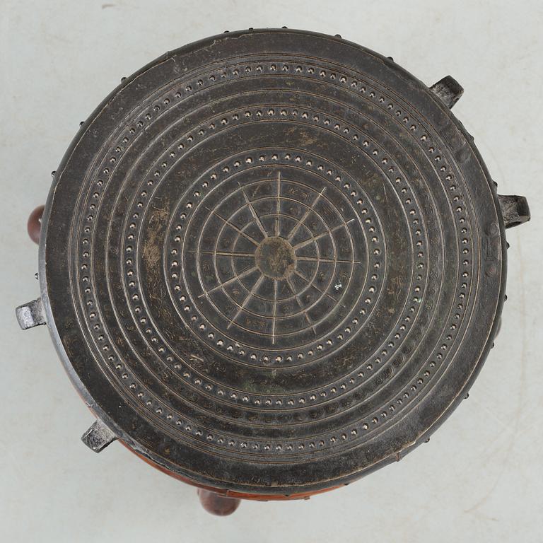 A bronze drum, Myanmar, presumably 17/18th Century.