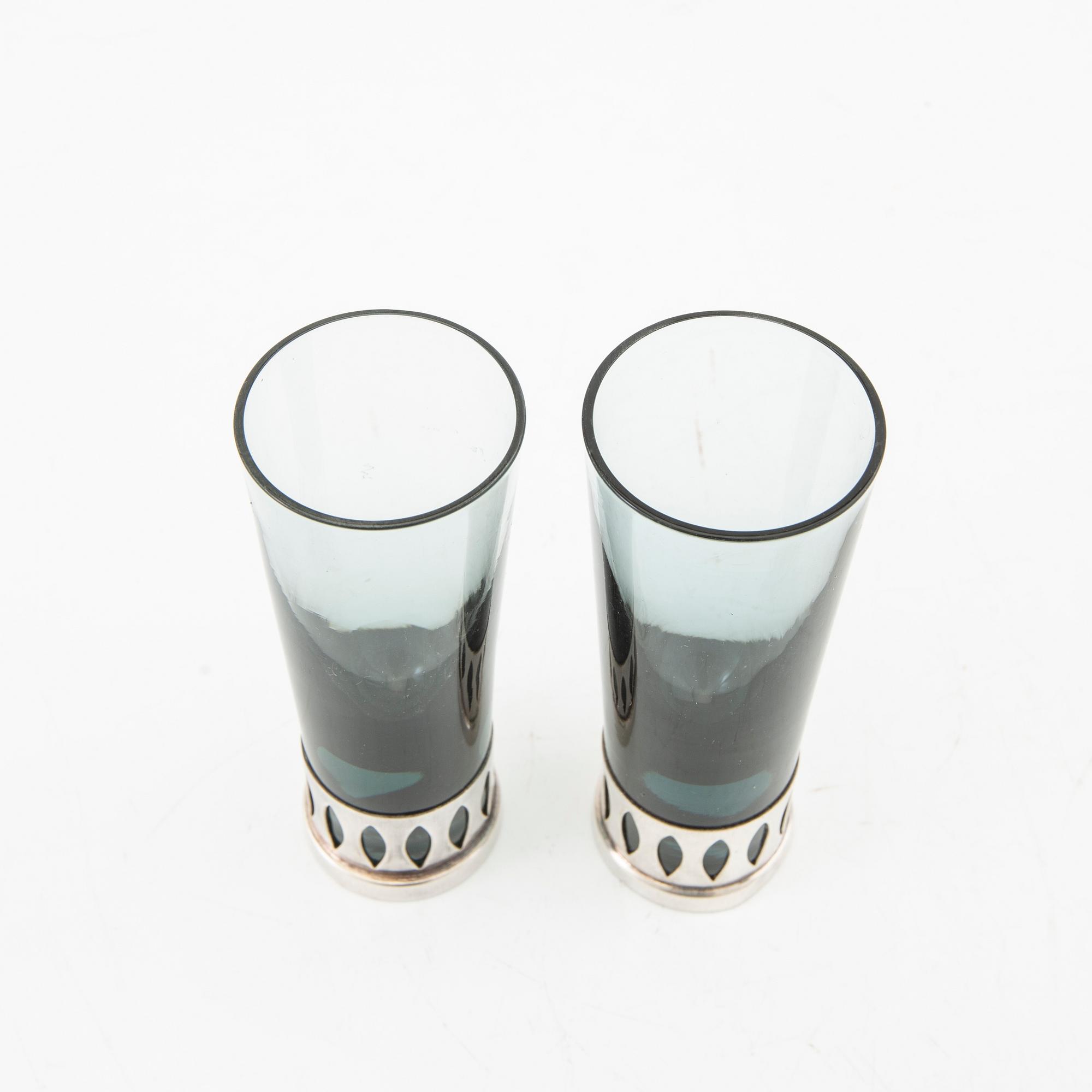 Tage Göthlin snapsglas, 11 st, silver och glas, TESI Göteborg och Skrufs glasbruk, 1964.