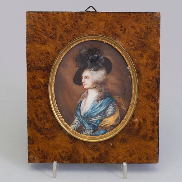 A 19th century, miniature portrait, gouache on bone.