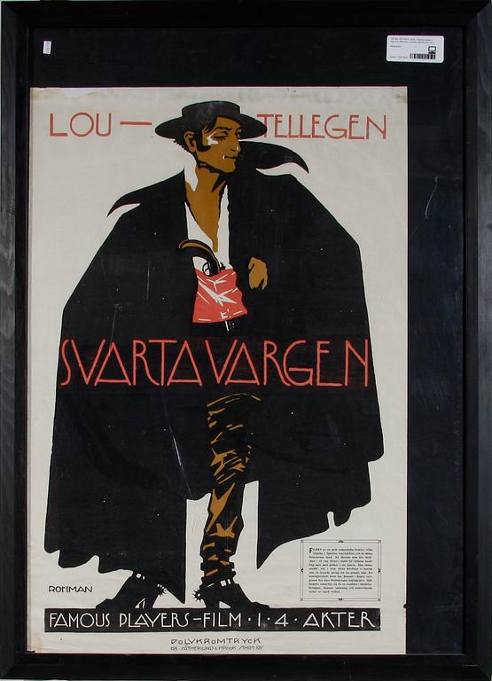 AFFISCH, tryck, "Svarta vargen", sign Eric Rohman i trycket, Stockholm 1917.