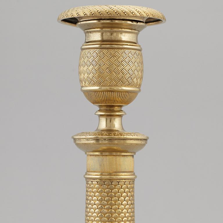 LJUSSTAKE, förgylld brons, empire, Frankrike, 1800-talets början.