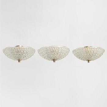 Carl Fagerlund, a set of three ceiling lamps, Orrefors.