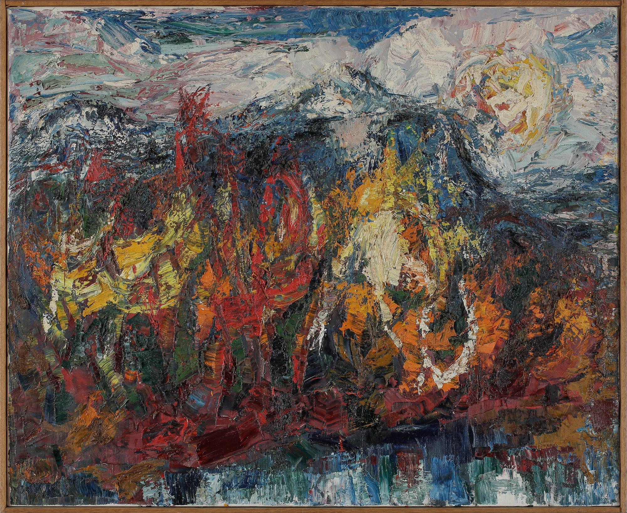 RAGNAR JOHANSSON, duk, signerad a tergo på spännramen samt dedikerad a tergo. Även dedikation på framsidan.