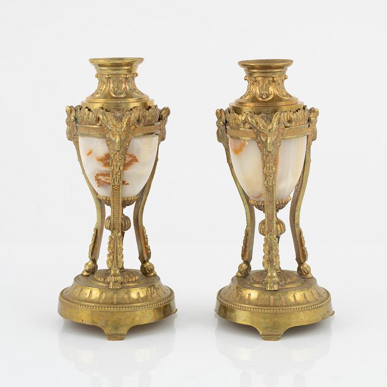 A pair of Napoleon III Louis XVI-style gilt-bronze cassolettes, later part of the 19th Century.