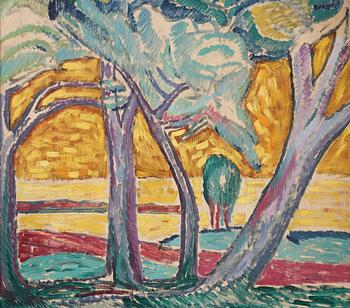 Axel Törneman, Illuminated landscape with trees.