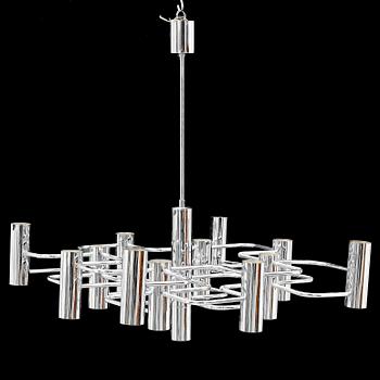 GAETANO SCIOLARI, a 13-light chrome chandelier, probably Boulanger SA.